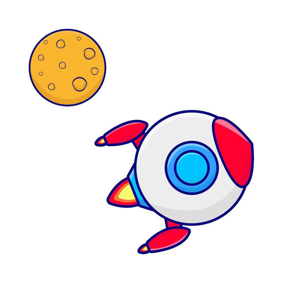 rocket fly with moon illustration vector