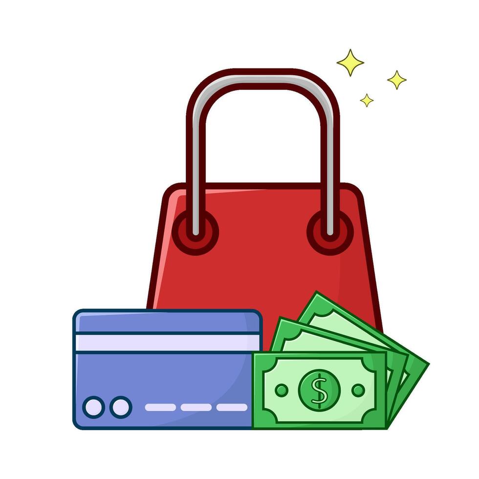 shopping bag, money with debit card illustration vector