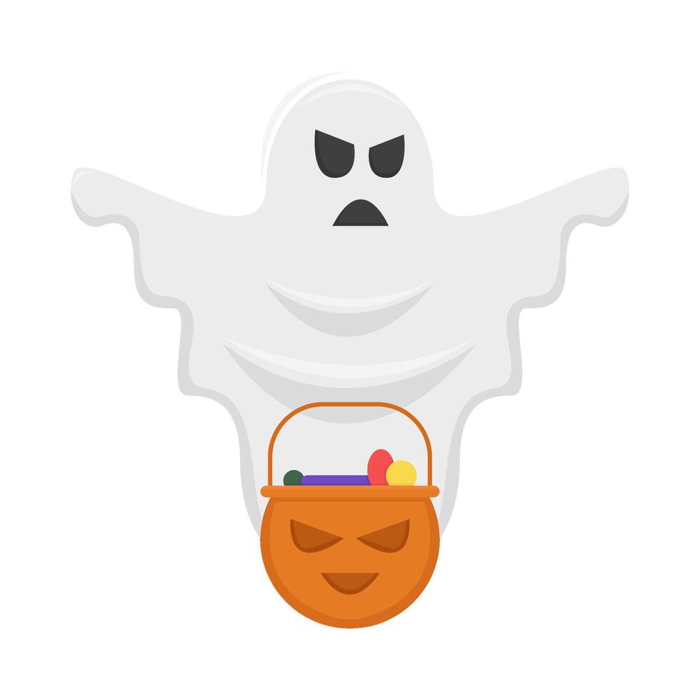 ghost with bucket candy pumpkin illustration vector