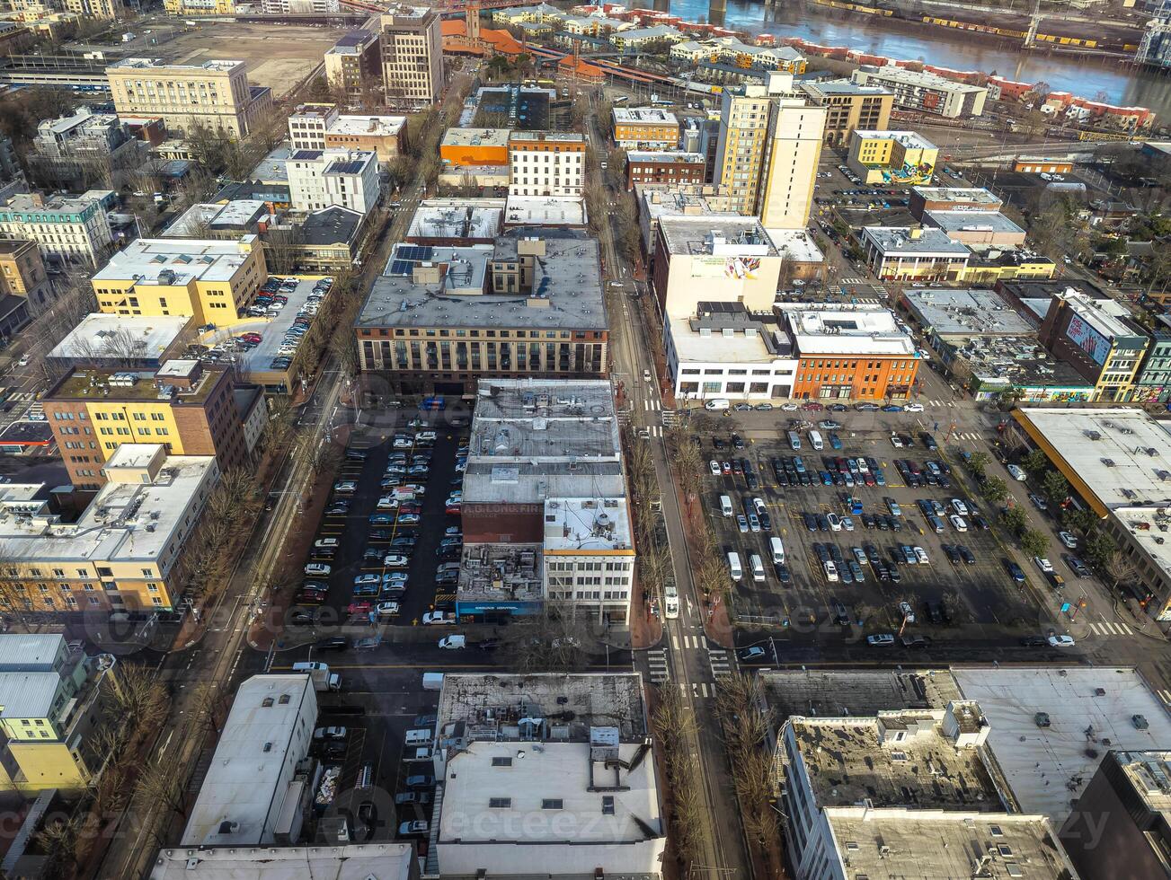 Views of Portland from a high point in the city. View from the window of the Portland City Grill seafood restaurant. photo