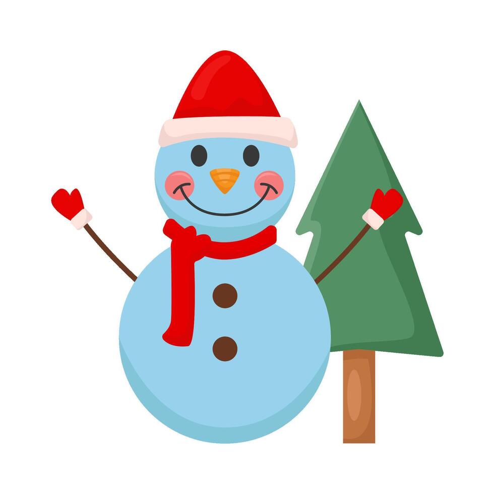 snowman with tree spruce illustration vector