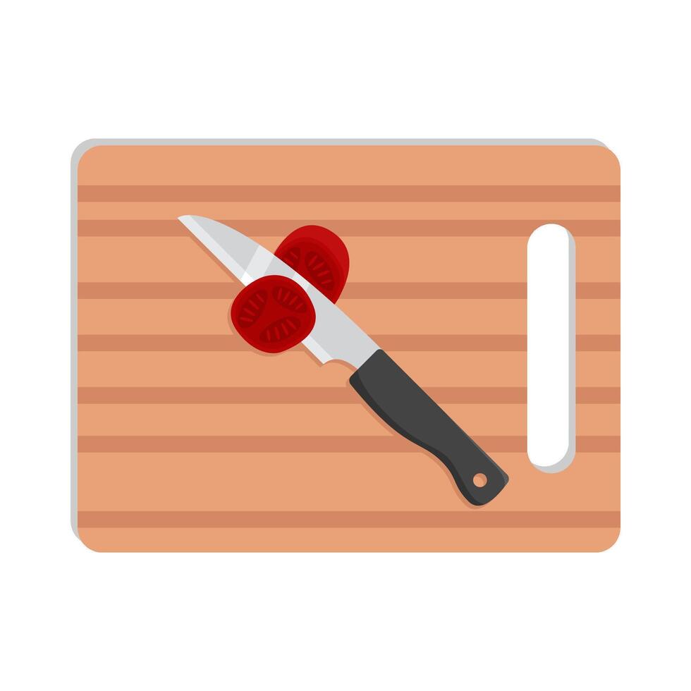 knife with tomato in cutting board illustration vector