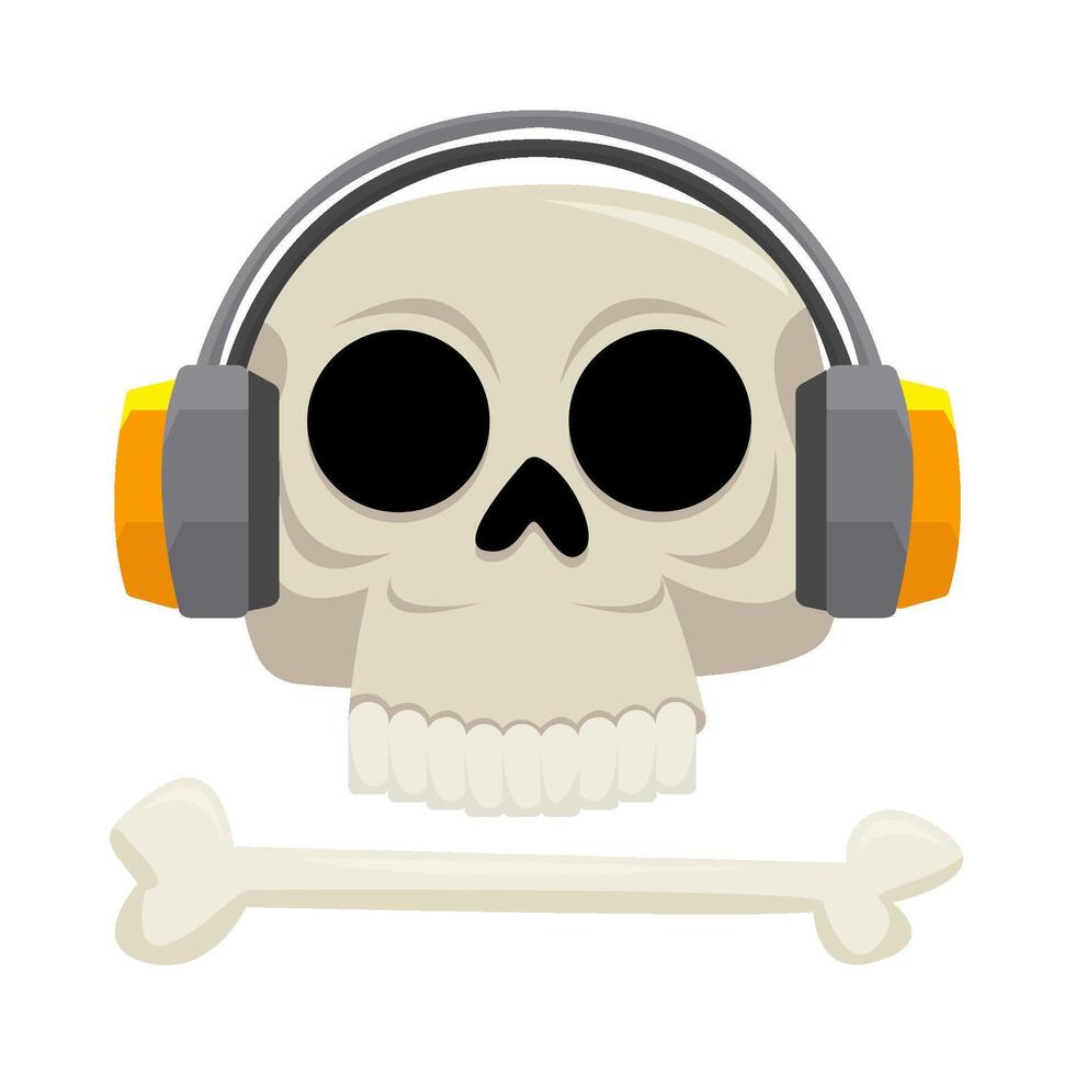 headphone in skull with bone illustration vector