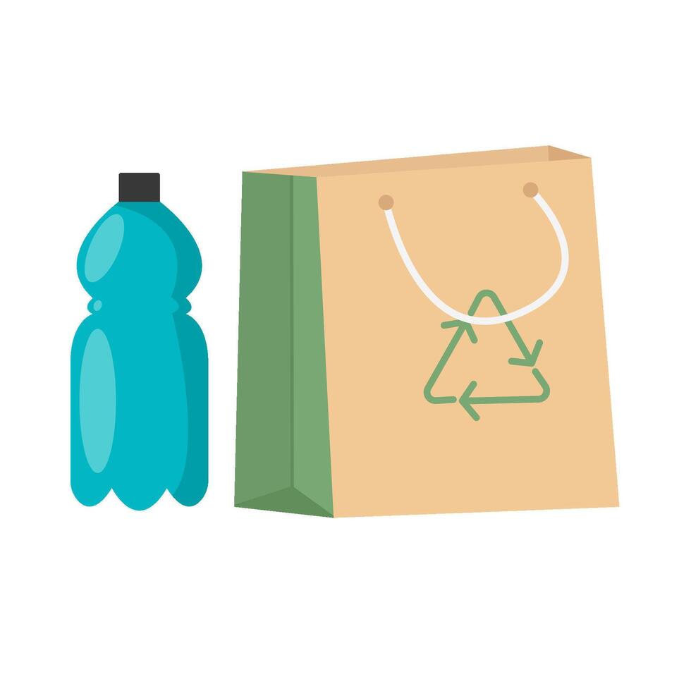 bolsa de papel con botella el plastico ilustración vector
