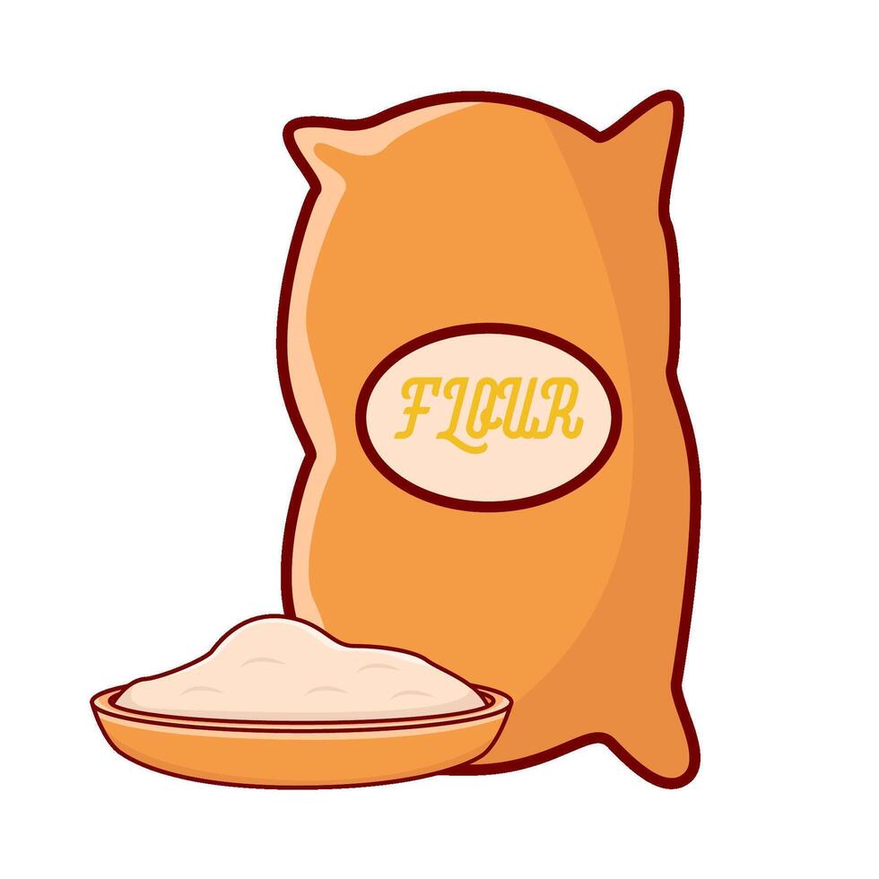 flour bag with flour in plate illustration vector