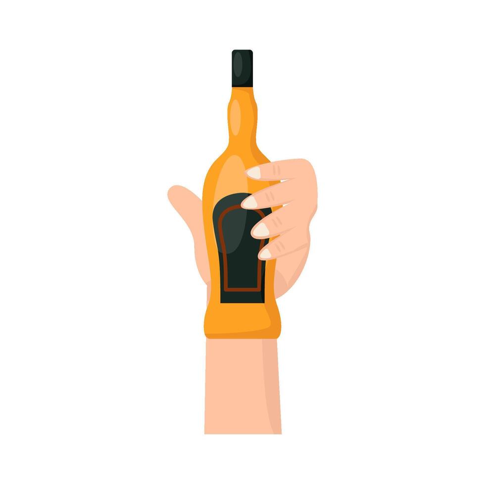 bottle alcohol in hand illustration vector