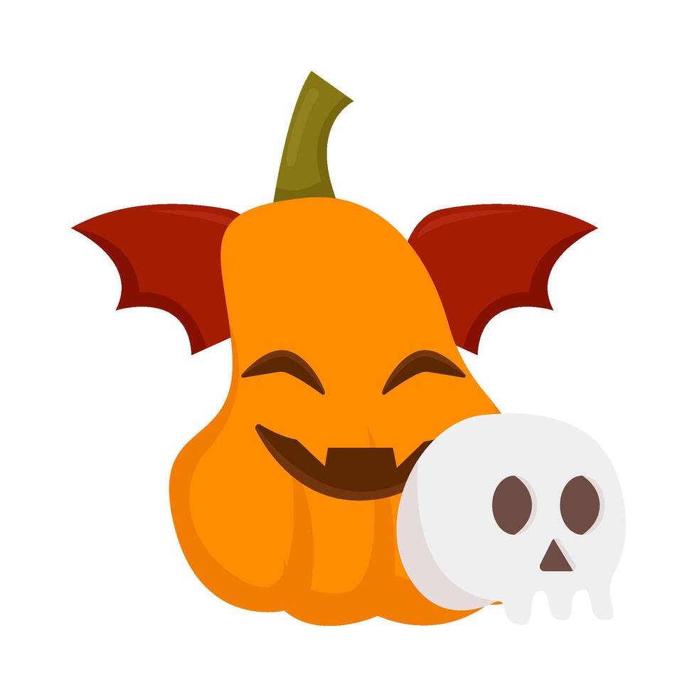 pumpkin bat with skull illustration vector