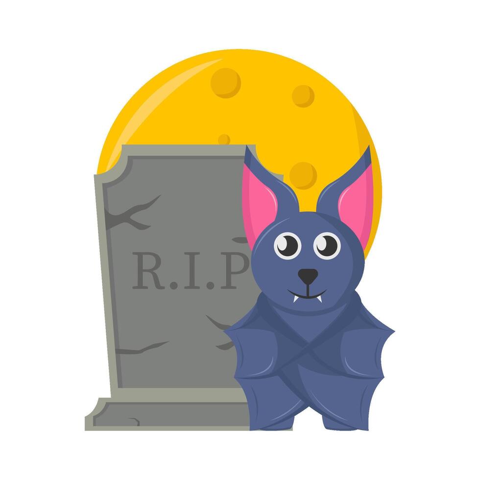 bat, tombstone with  full moon illustration vector