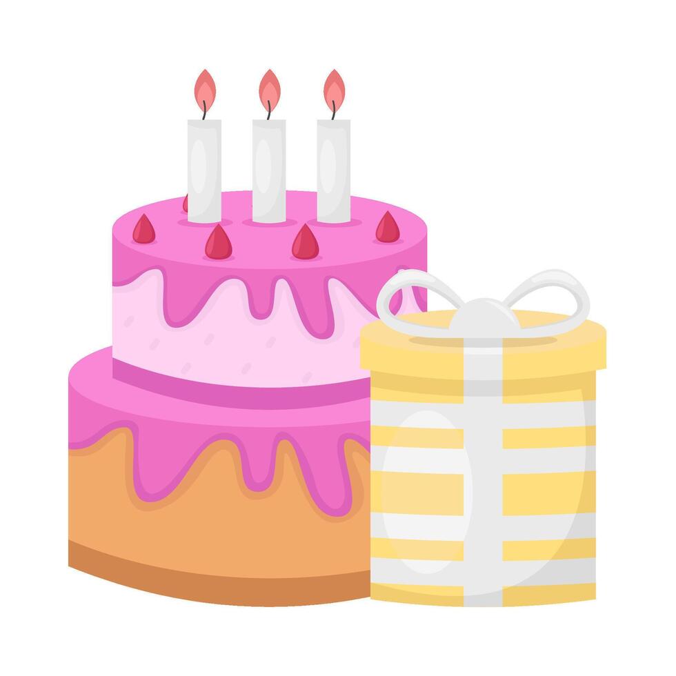 birthday cake with gift box illustration vector