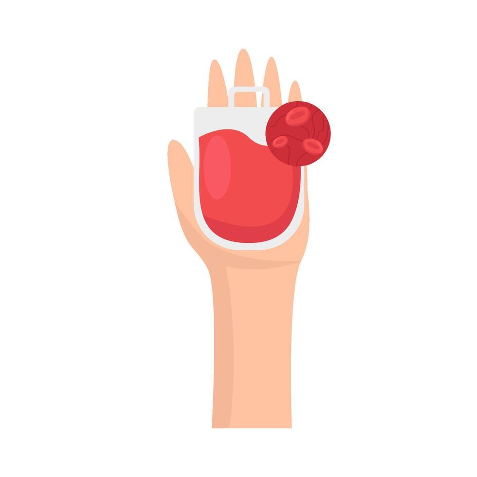 blood in hand with red blood cells illustration vector