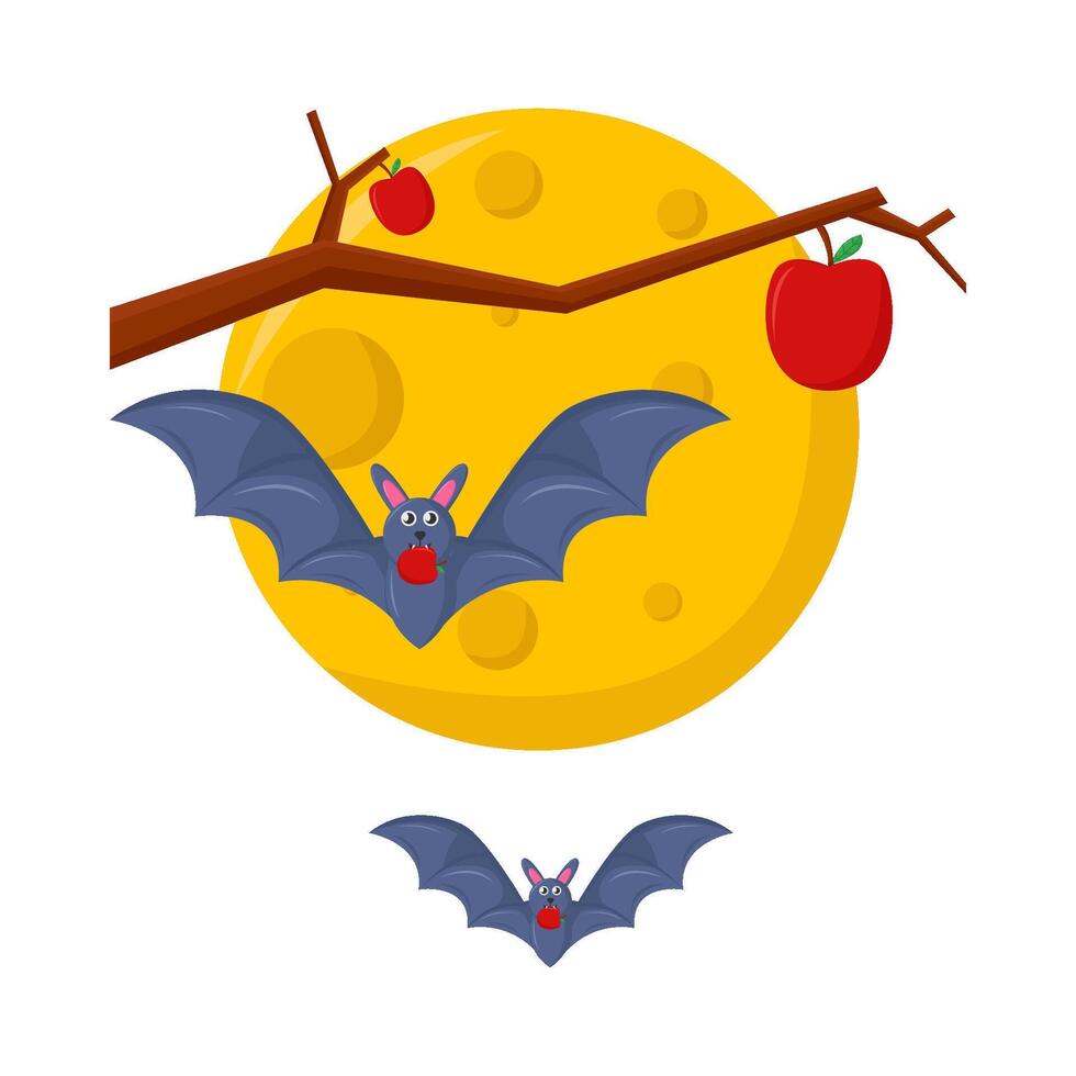 bat, apple tree with full moon illustration vector