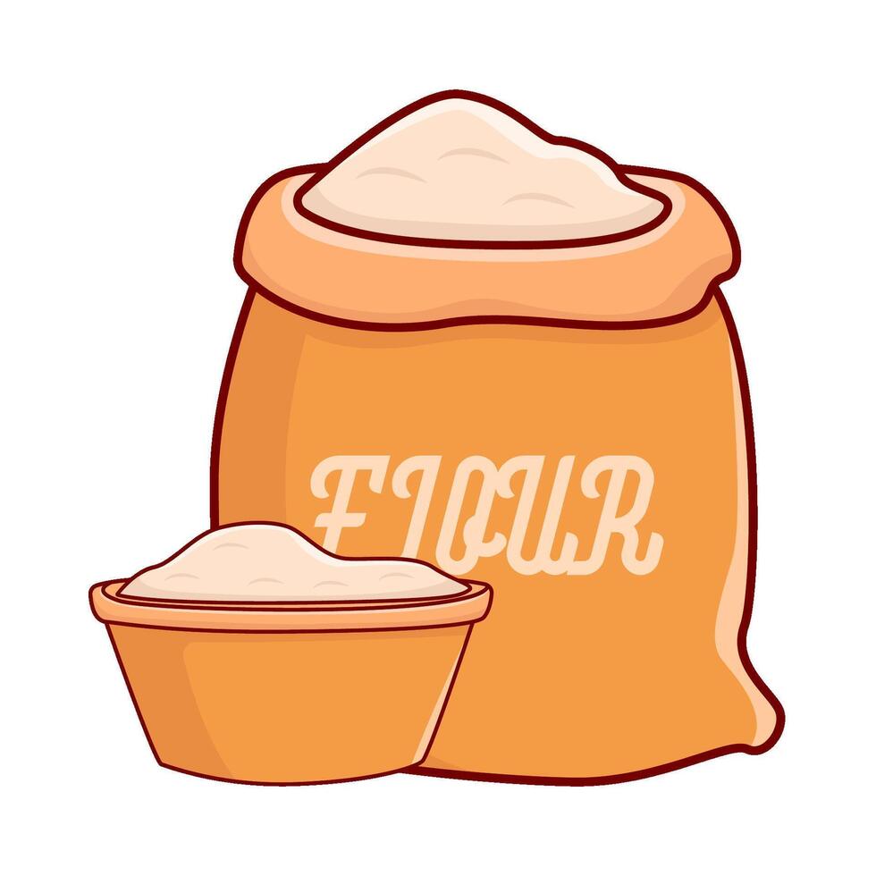 flour bag with flour in bassin illustration vector