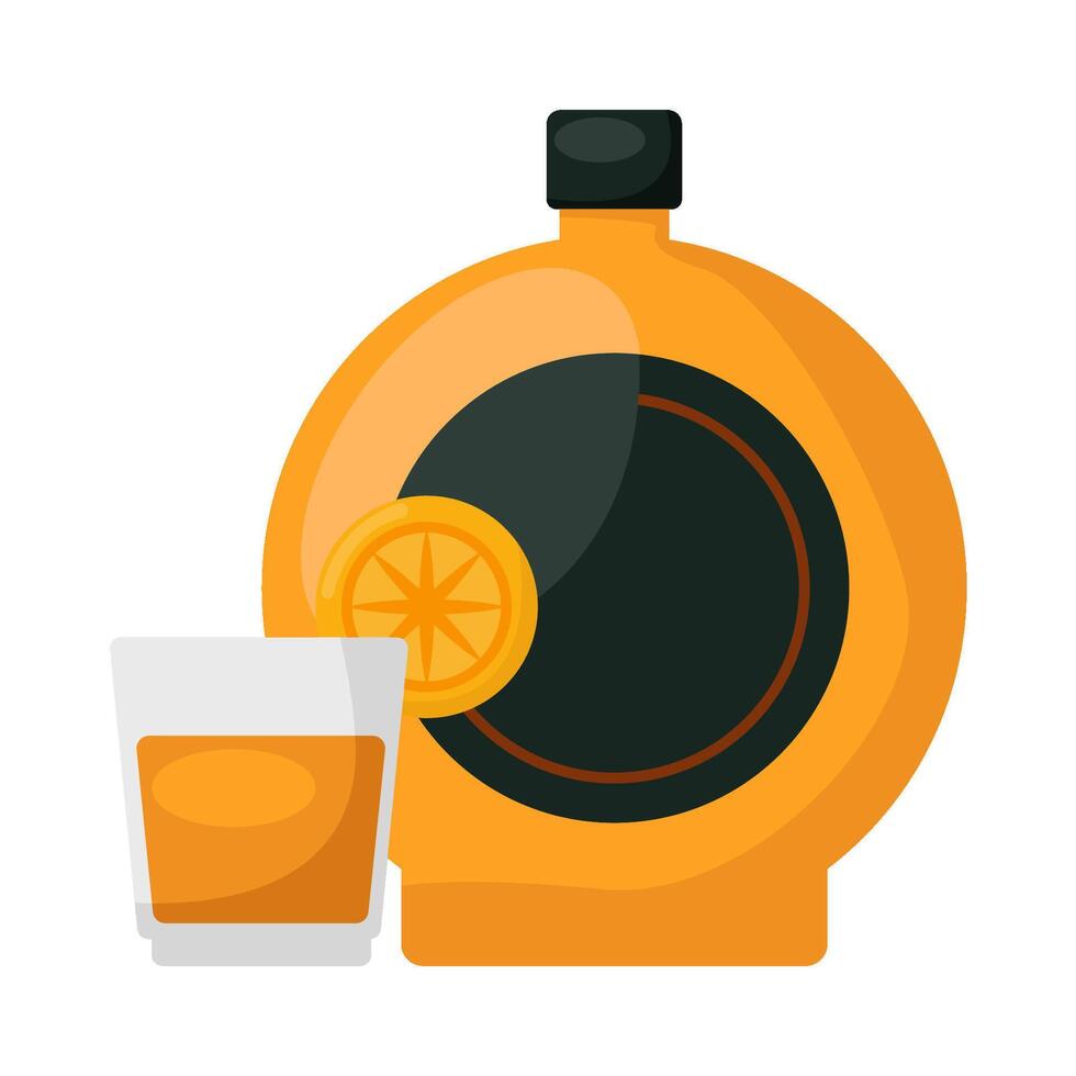 bottle alcohol with glass alcohol drink illustration vector