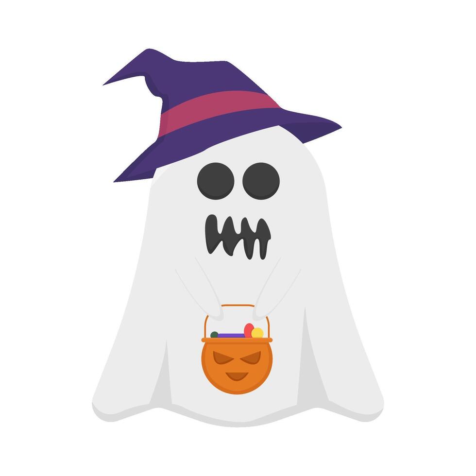 fantasma con calabaza Cubeta caramelo ilustración vector