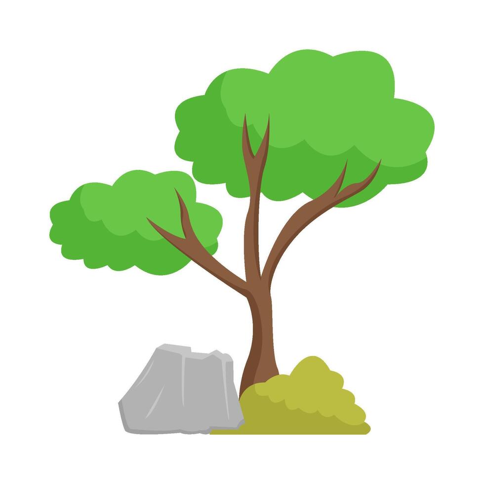 árbol, césped con Roca ilustración vector