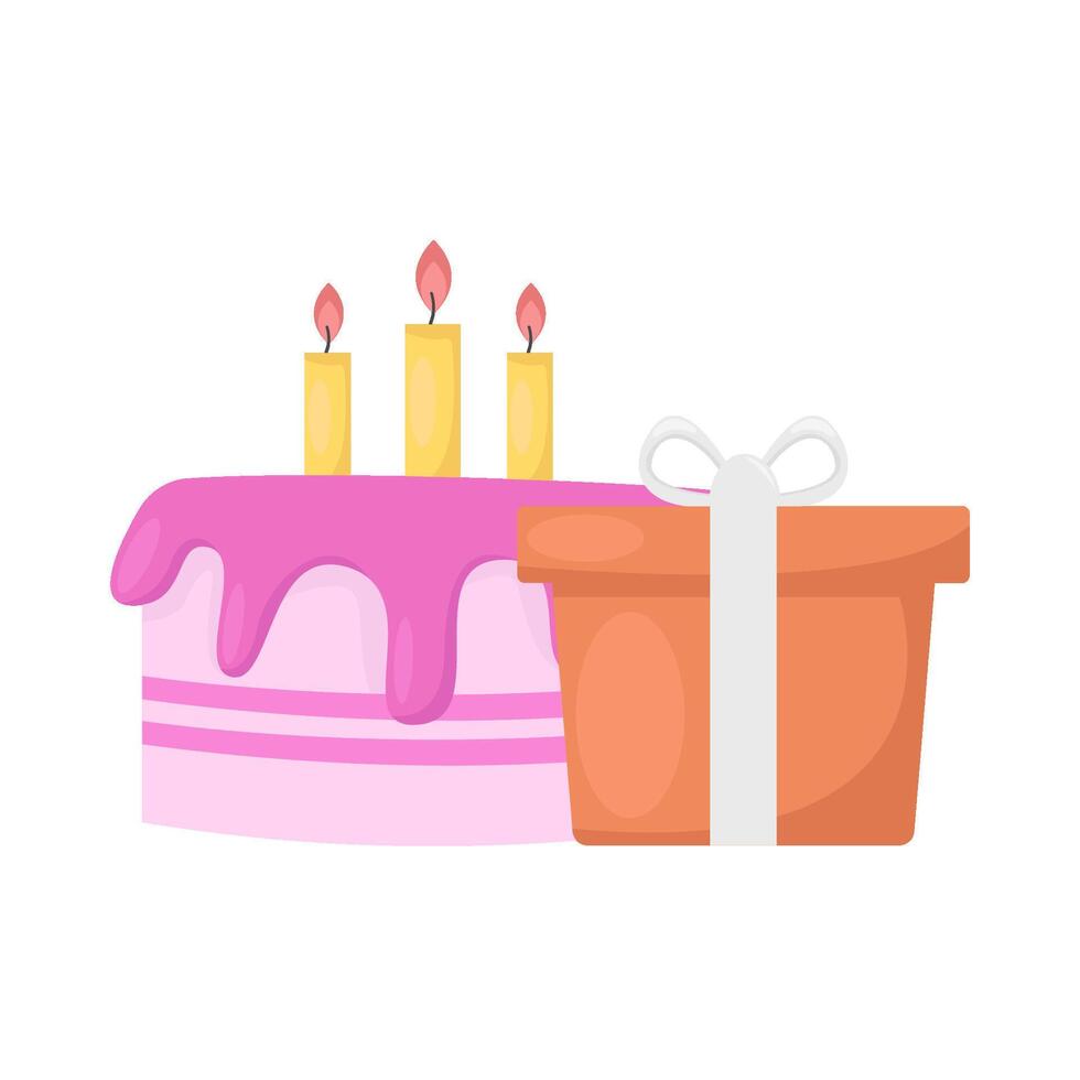 cumpleaños pastel con regalo caja ilustración vector