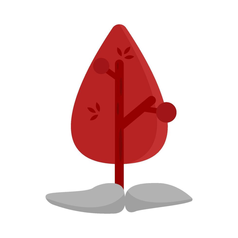 árbol rojo con Roca ilustración vector