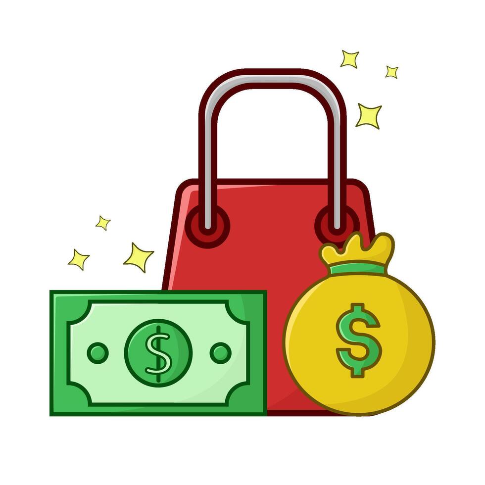 shopping bag, money with money bag illustration vector