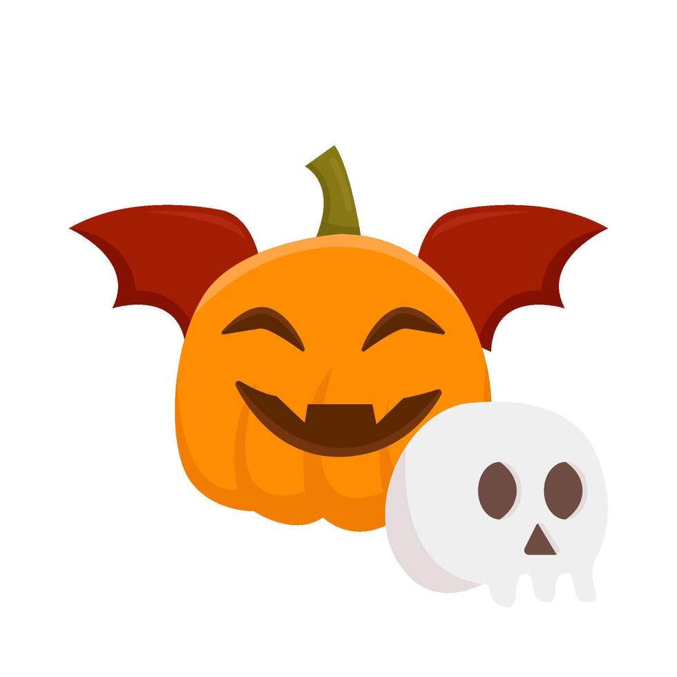 pumpkin bat with skull illustration vector