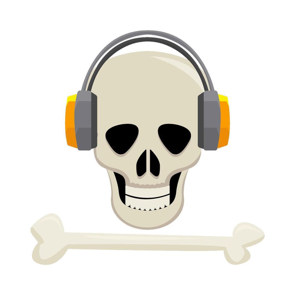 headphone in skull with bone illustration vector