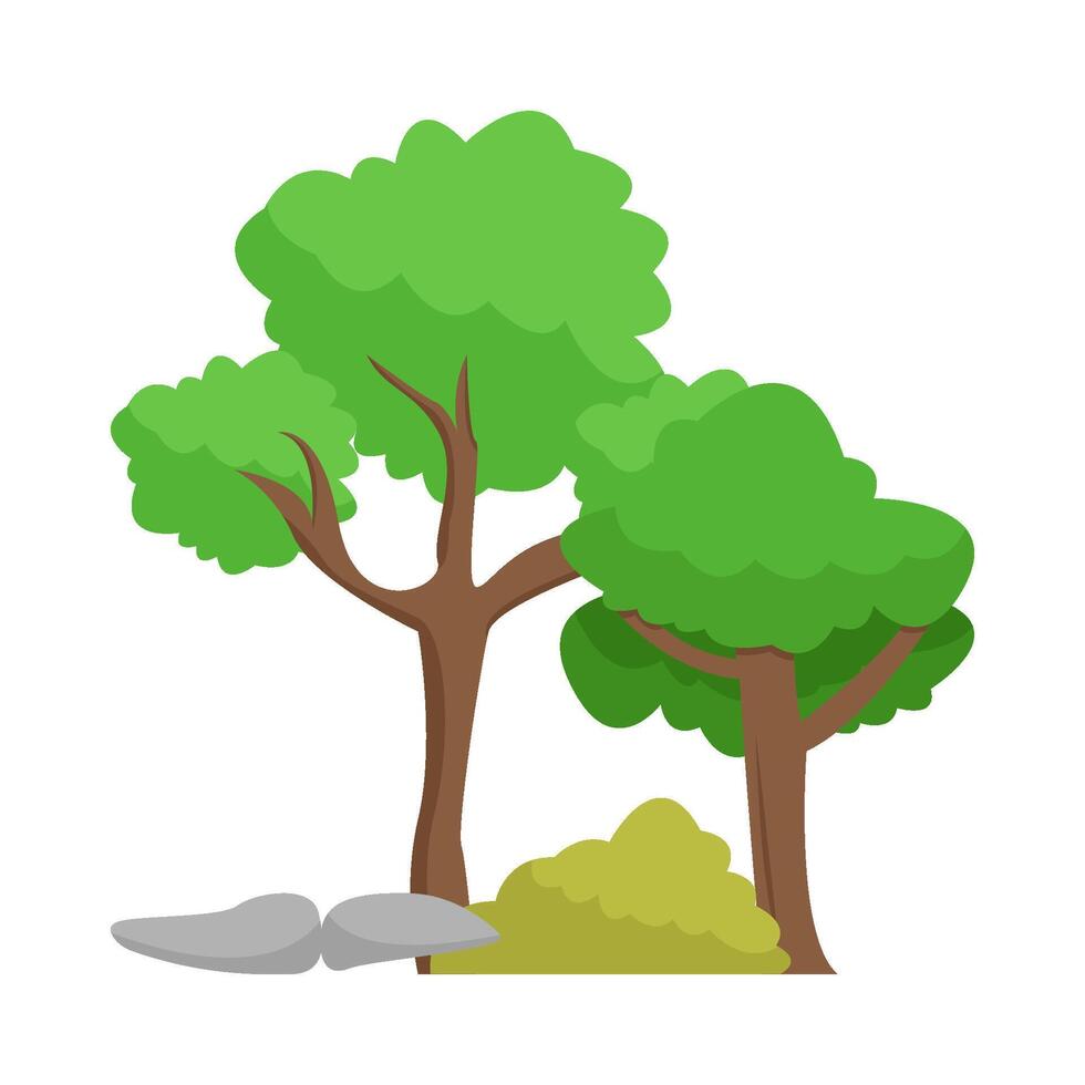 árbol, césped con Roca ilustración vector