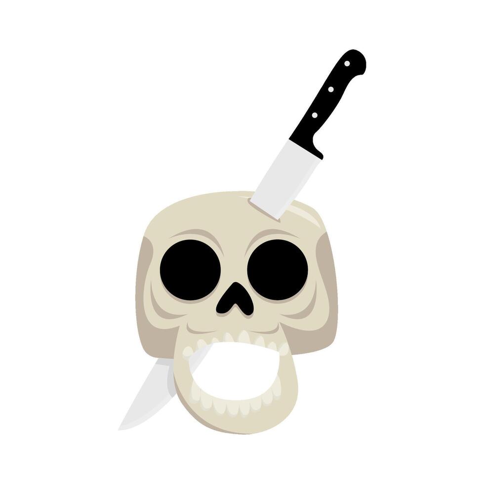 knife in skull illustration vector