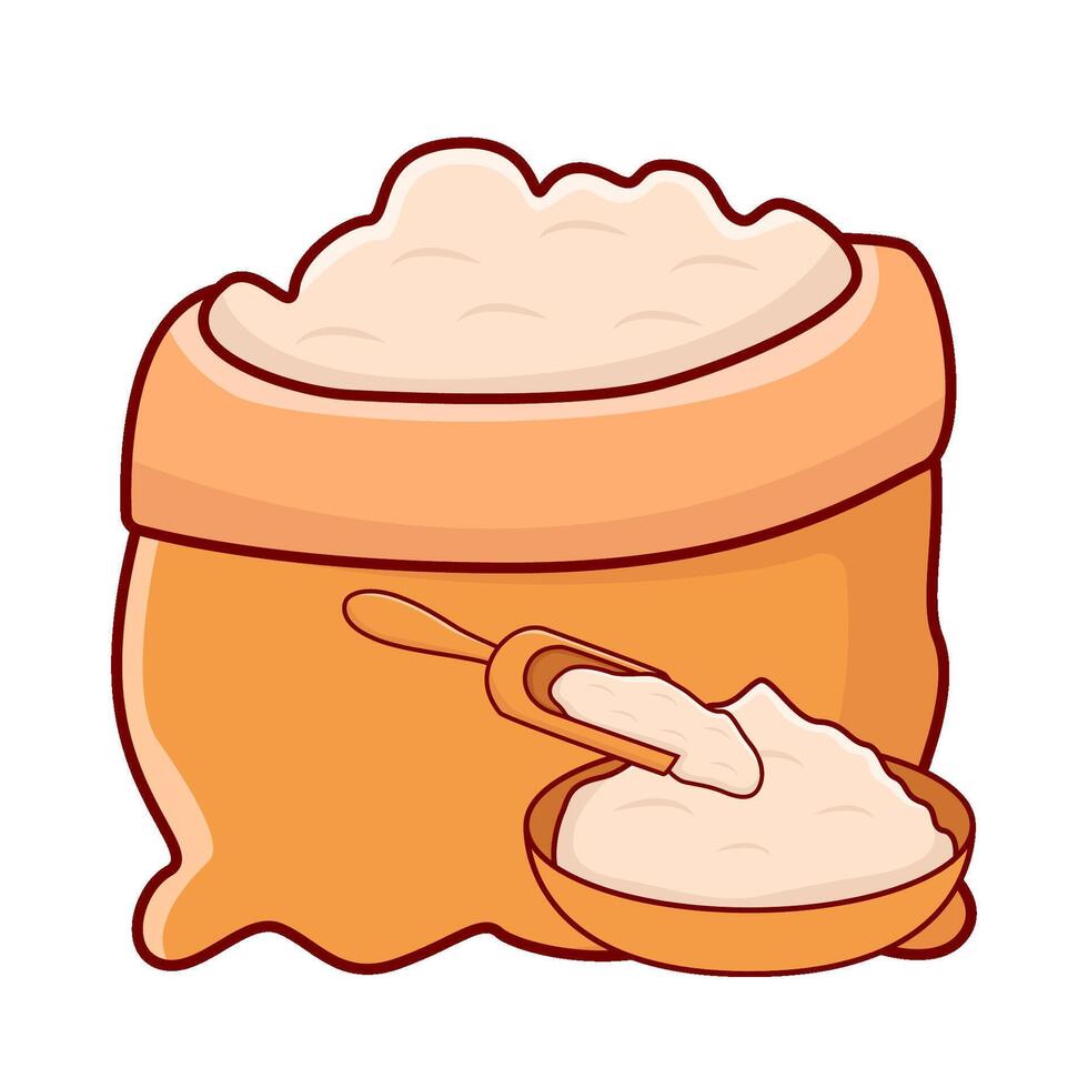 flour in bag with flour in bowl illustration vector