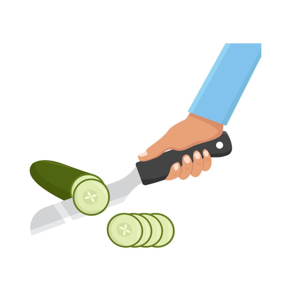 cuchillo pedazo Pepino ilustración vector