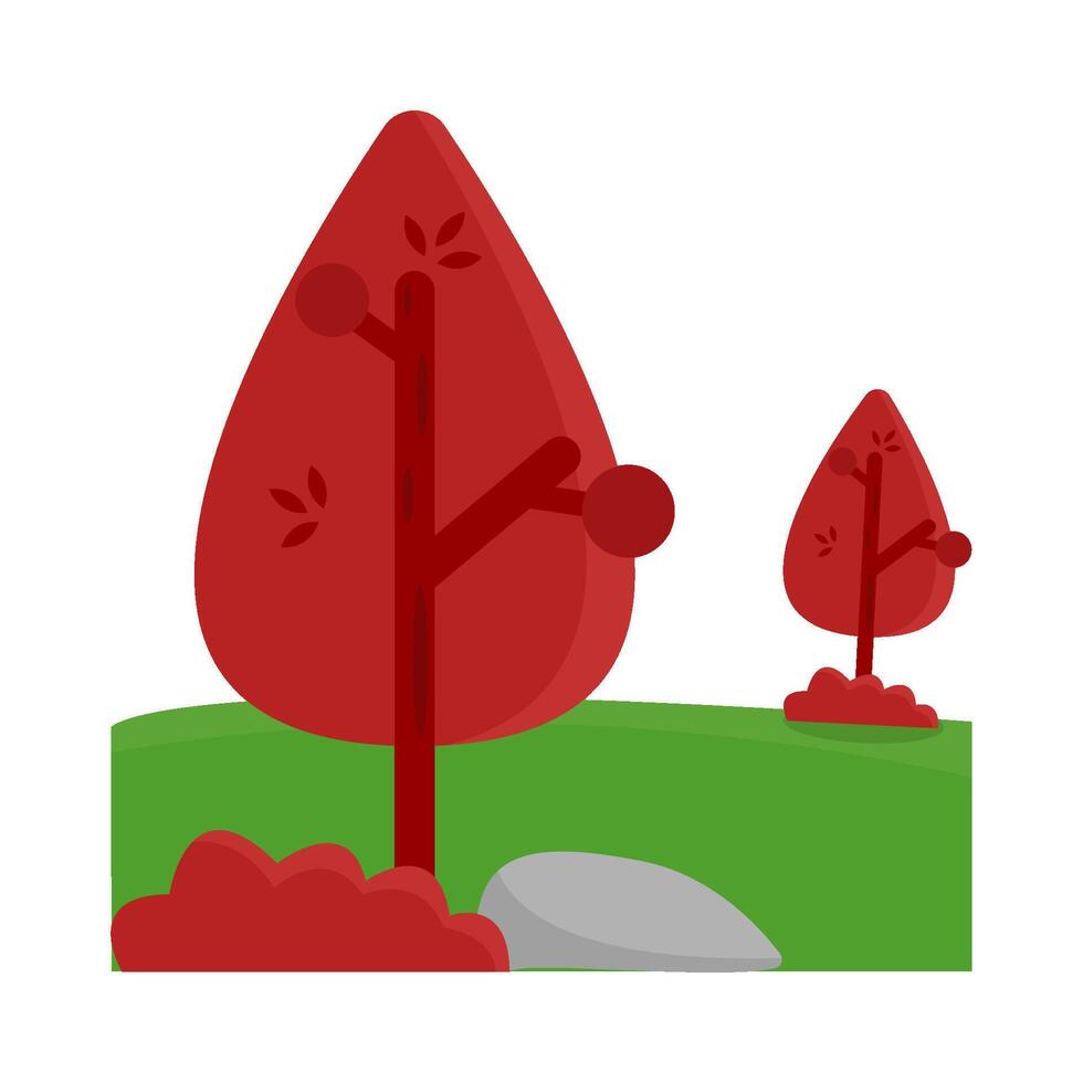 tree red in garden illustration vector