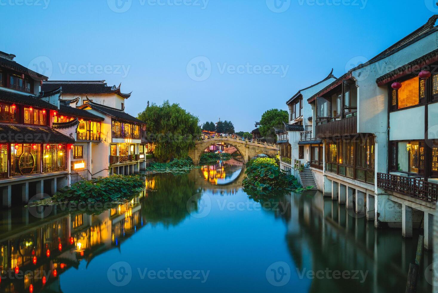 Night Scene of Qibao Ancient Town at qibao in Shanghai, China photo