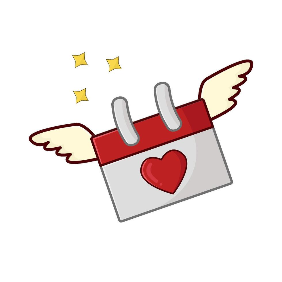 love in calendar with wing illustration vector