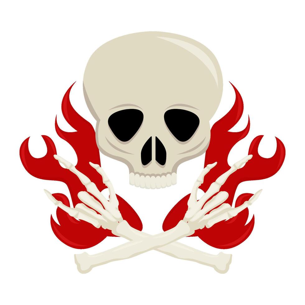 skull bone with fire illustration vector