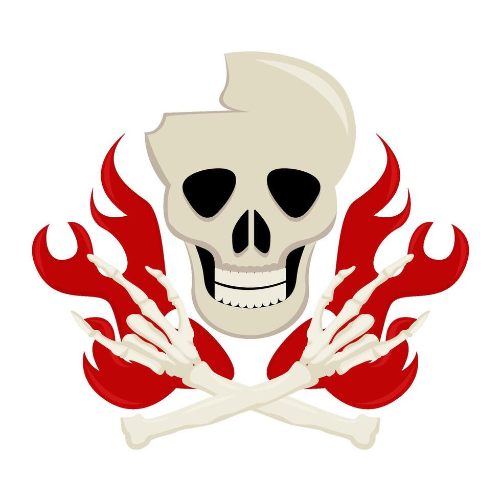 skull bone with fire illustration vector