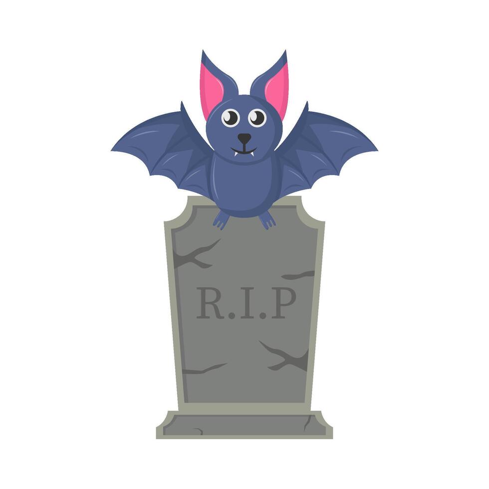 bat with tombstone illustration vector
