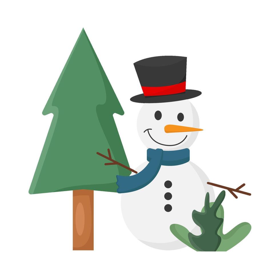 snowman  with tree spruce illustration vector