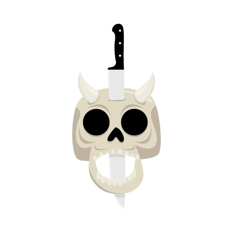 knife in skull illustration vector