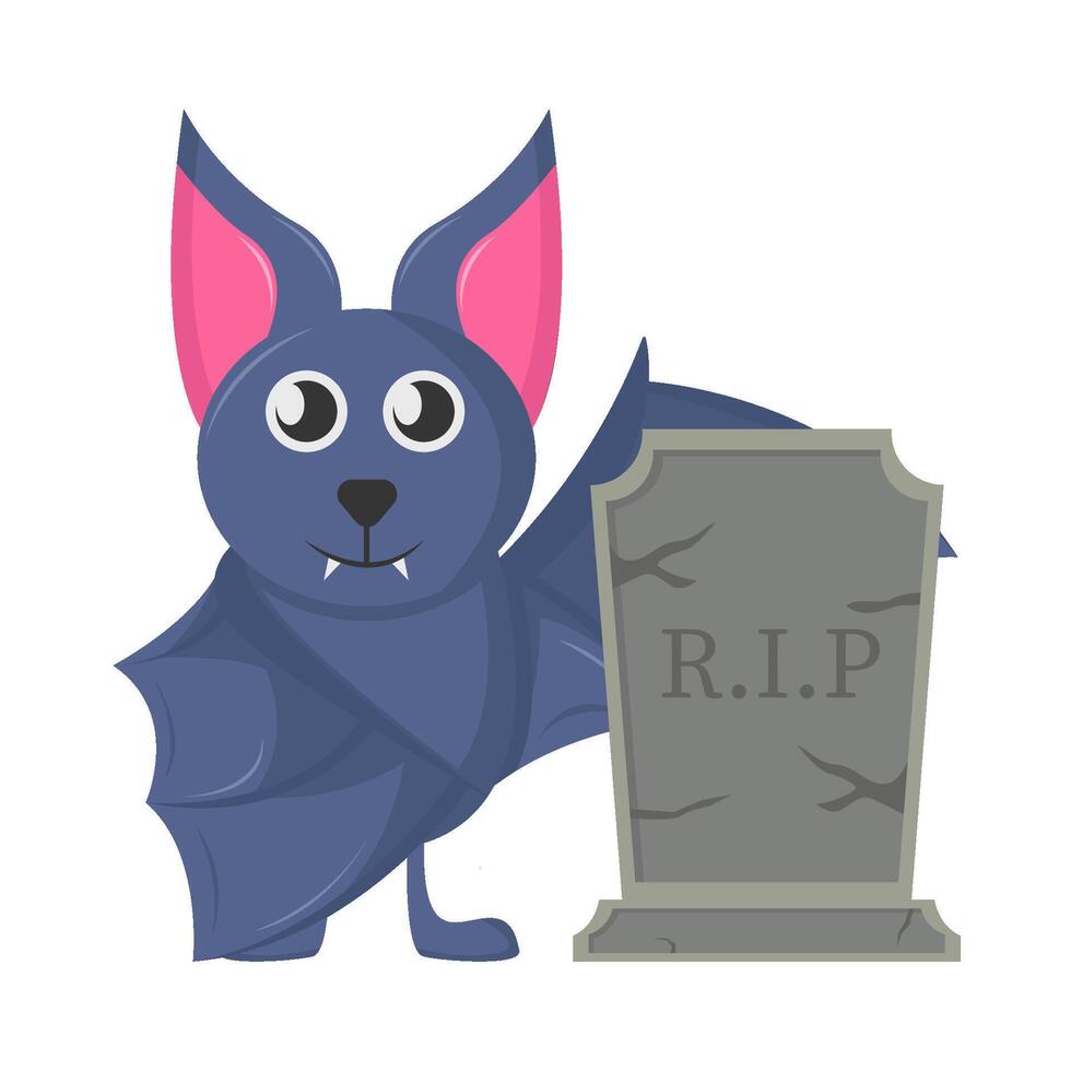 bat with tombstone illustration vector