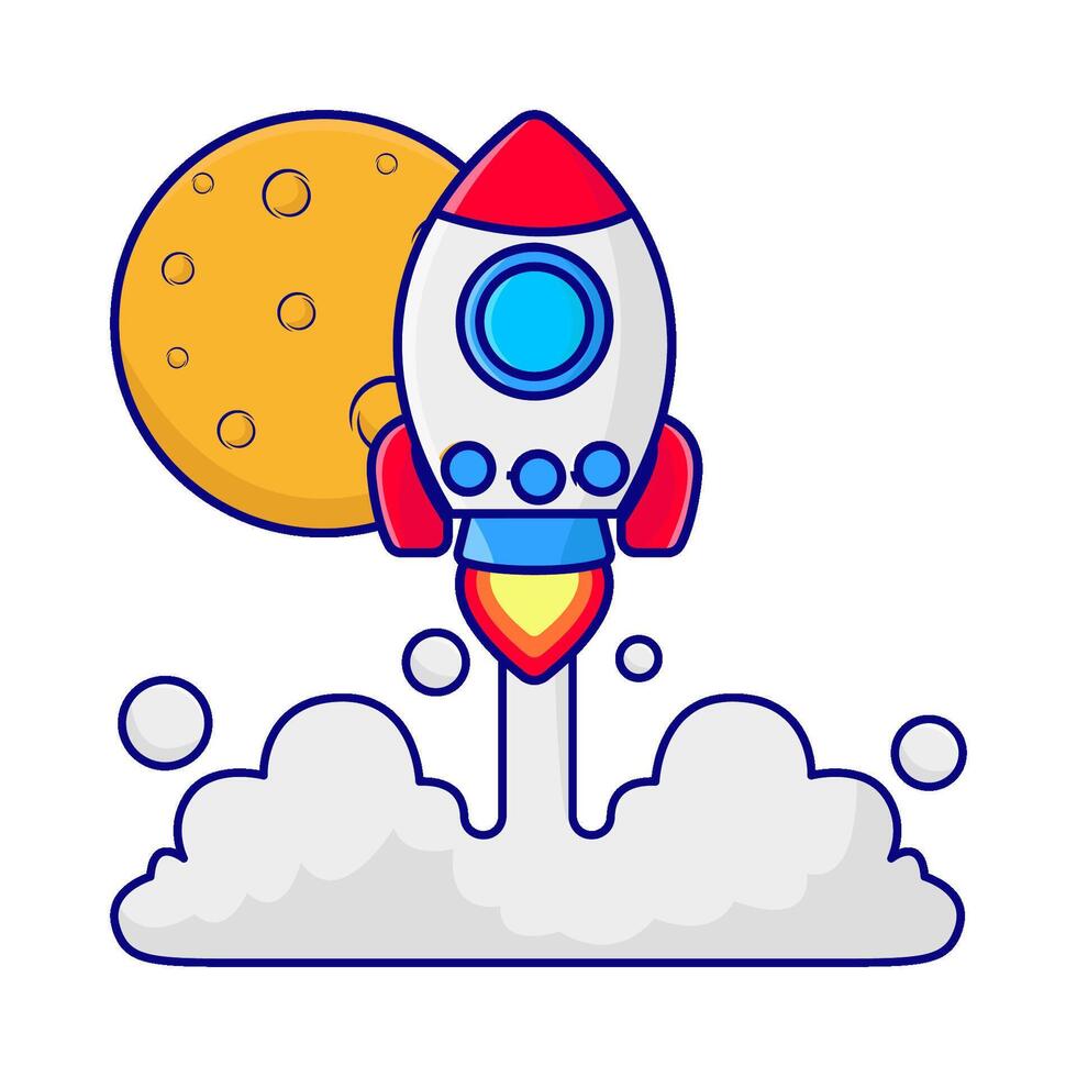 rocket fly with moon illustration vector