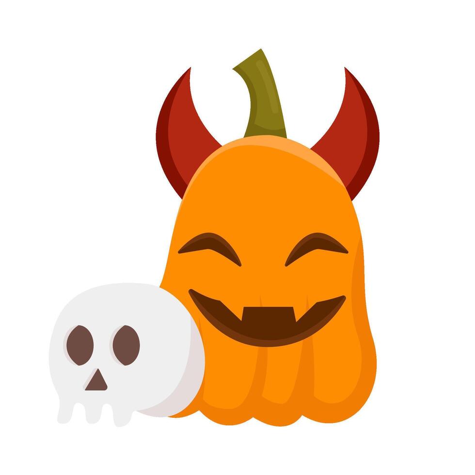 pumpkin devil with skull illustration vector