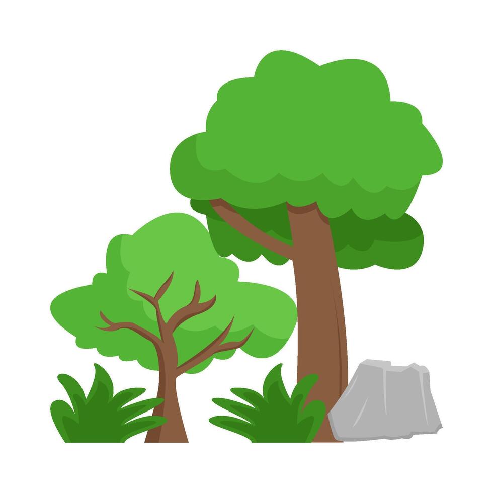 tree, grass with stone illustration vector