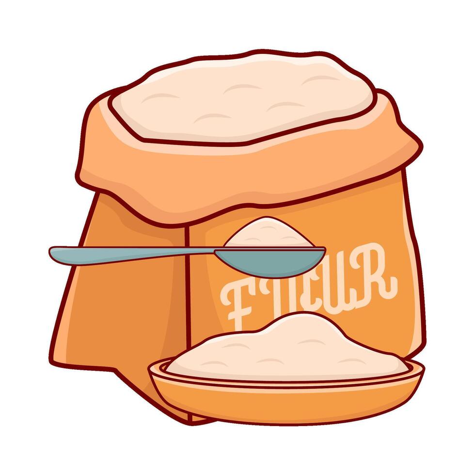 flour bag with flour in plate illustration vector
