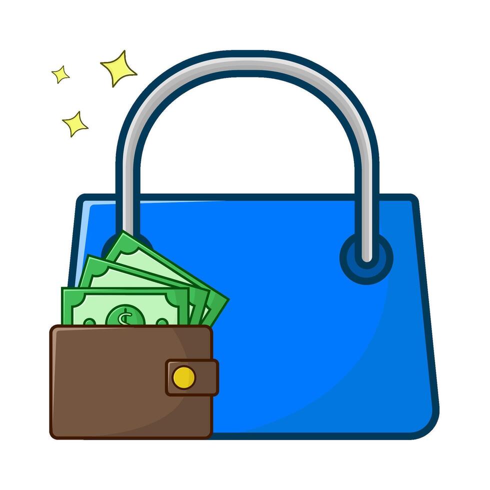 compras bolso con dinero en billetera ilustración vector