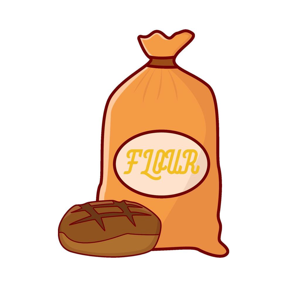 flour bag with bread illustration vector