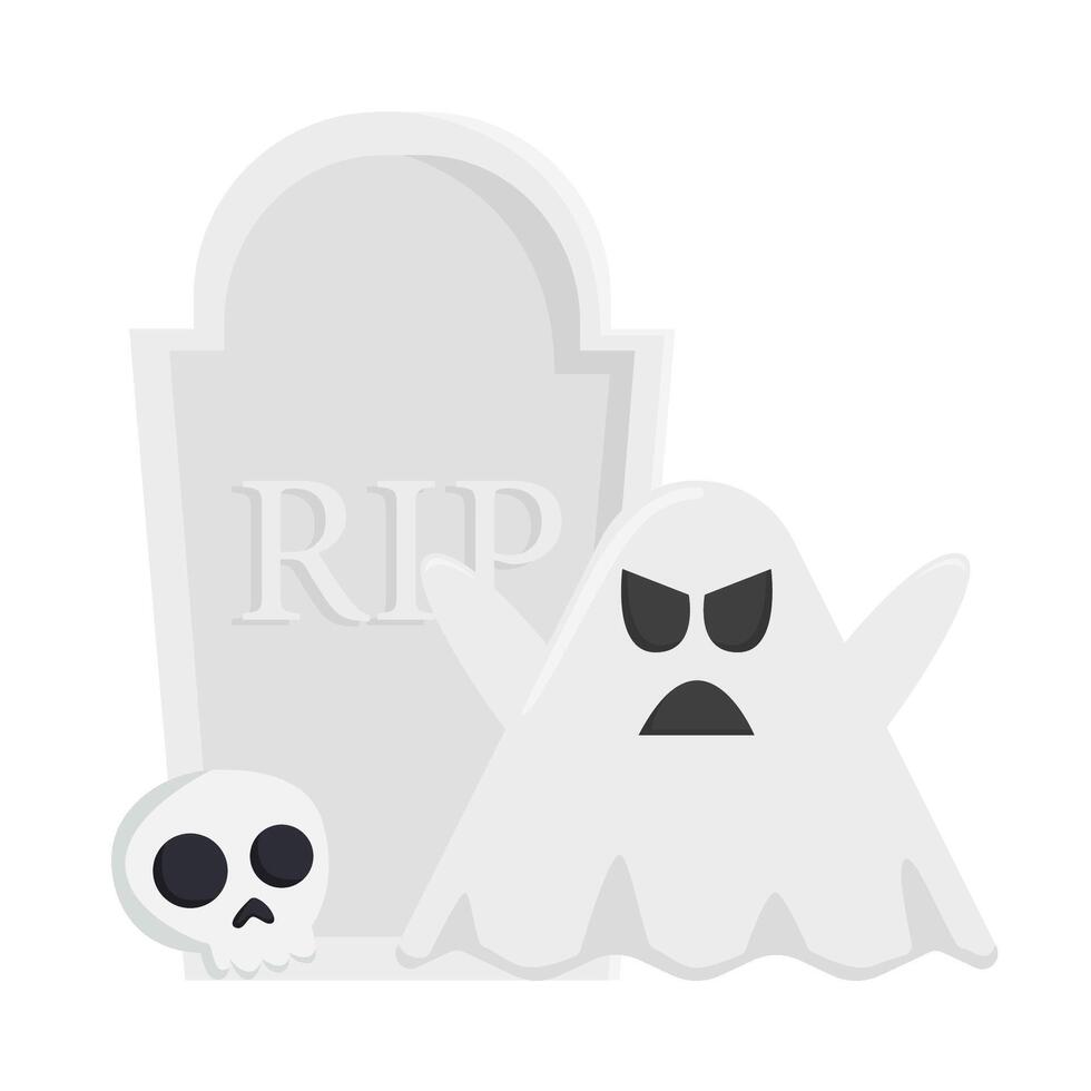 ghost  with skull in tombstone illustration vector