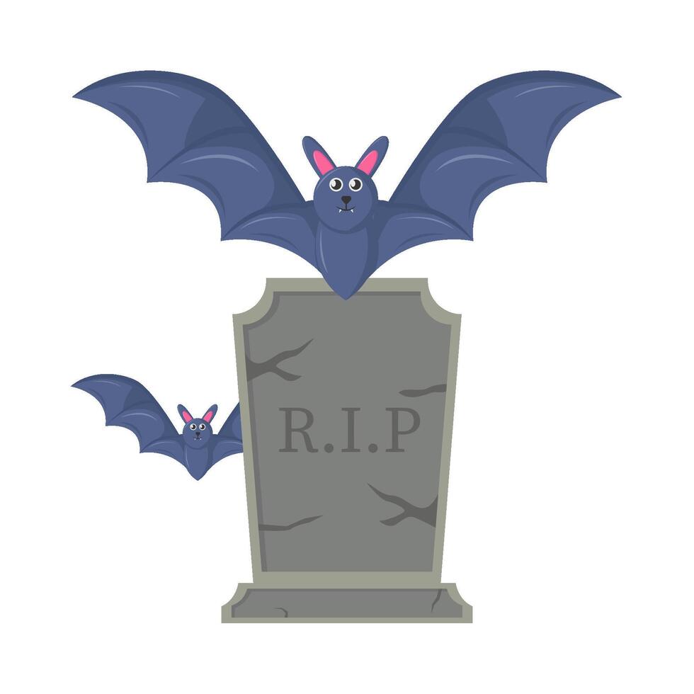 bat with tombstone illustration vector