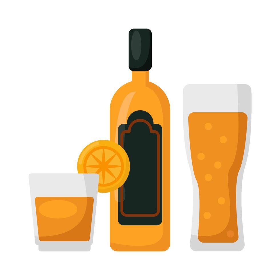 bottle alcohol with glass alcohol drink illustration vector