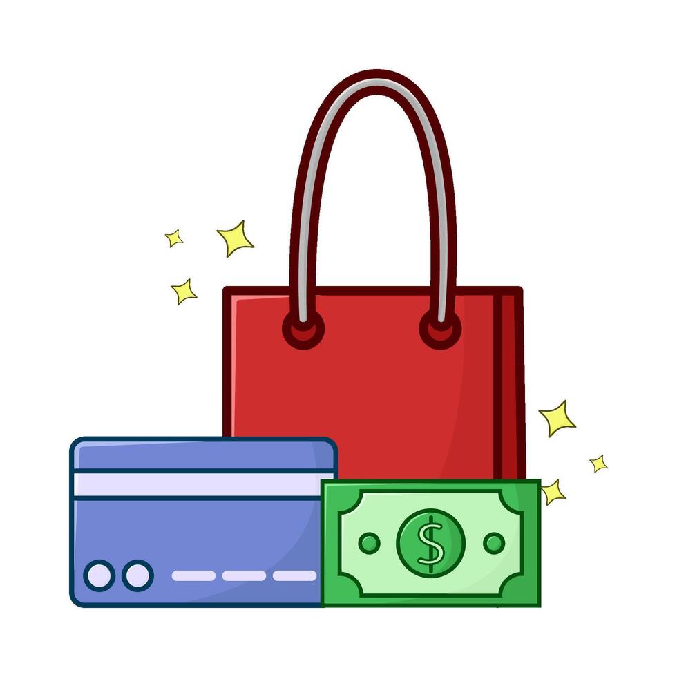 shopping bag, debit card with money illustration vector