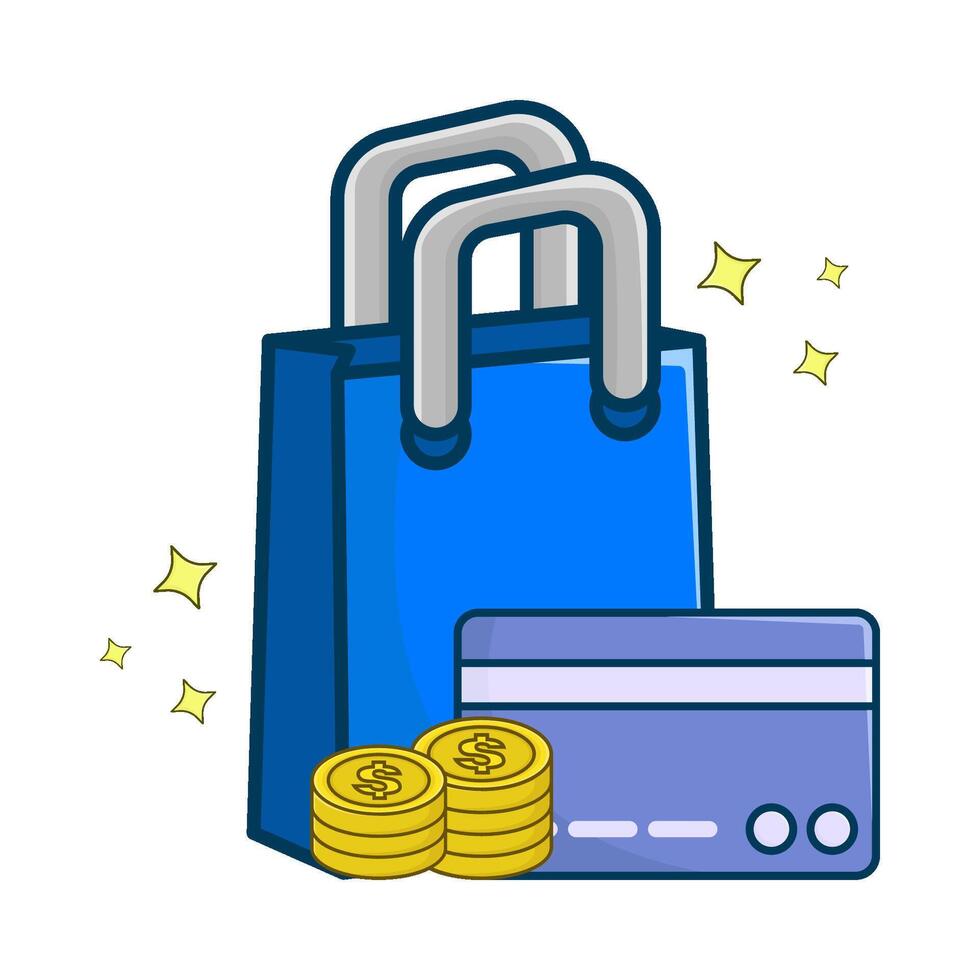 shopping bag, debit card with money coin illustration vector