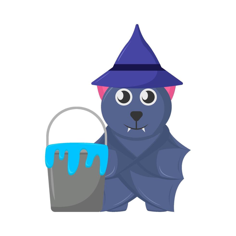 bat with bucket water illustration vector