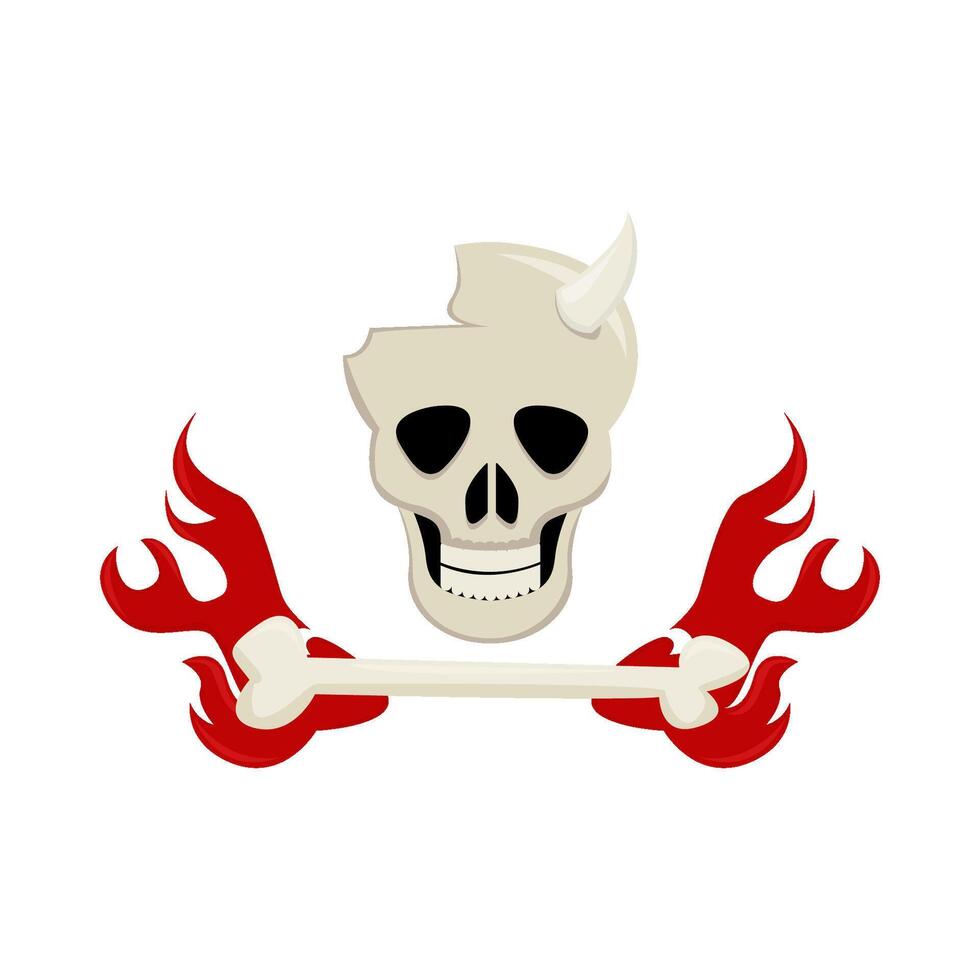 skull bone with fire illustration vector